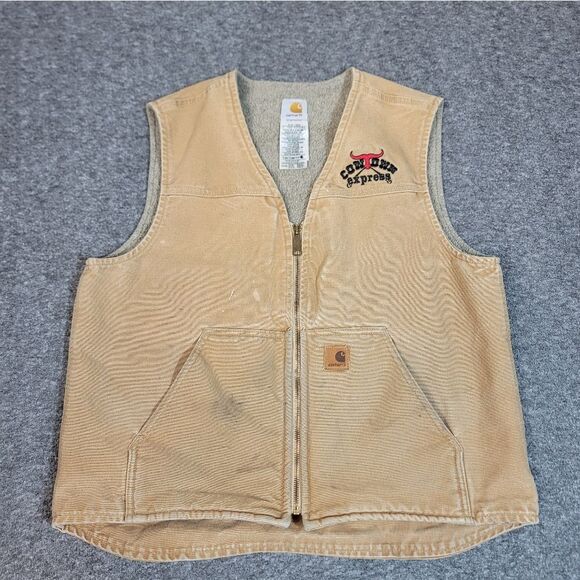 Vtg Carthartt Cowtown Express Mens Size L Crew Vest Lined Zip Up V20 CML - Picture 1 of 14